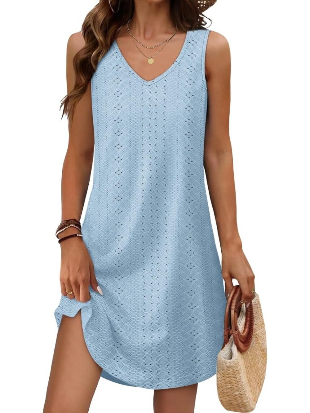 Women's Summer Dress Blue V Neck Sleeveless Dress Sundresses Swimsuit Coverup